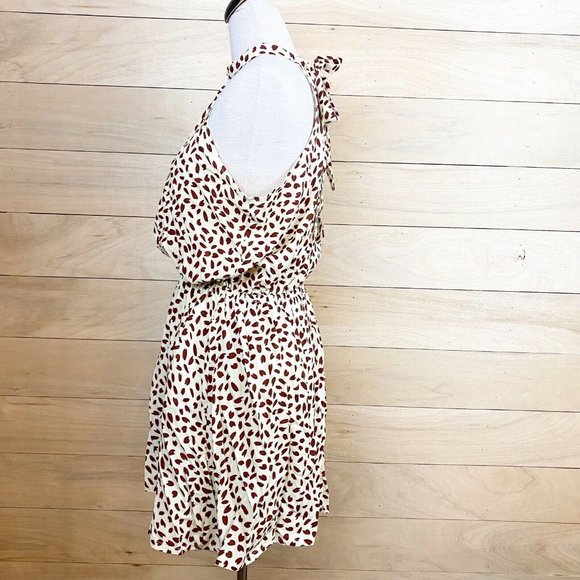 Coeur De Vague Women Ivory Casual Tie Neck Halter High Neck Printed Dress L - Picture 2 of 10